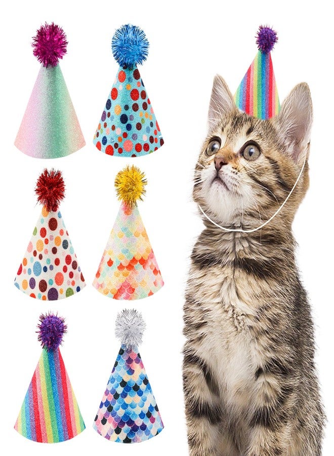 Asofelk 6 PCS Dog Birthday Party Hats/Cat & Mini Party Hats, Stuffed Animal Party Hat, Adjustable Headbands Multi-Color Birthday Hats for Kittens Rabbits Cat Dogs Small Animals - Image 1